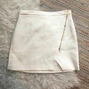 Cream Asymmetrical Zipper Mini Skirt